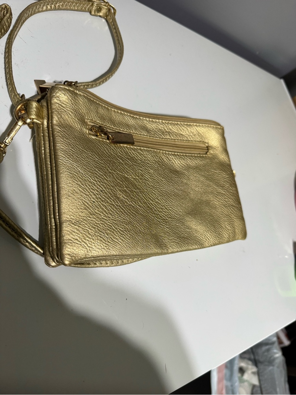 Michael Kors Metallic Gold Leather Crossbody Wristlet - Picture 12 of 16